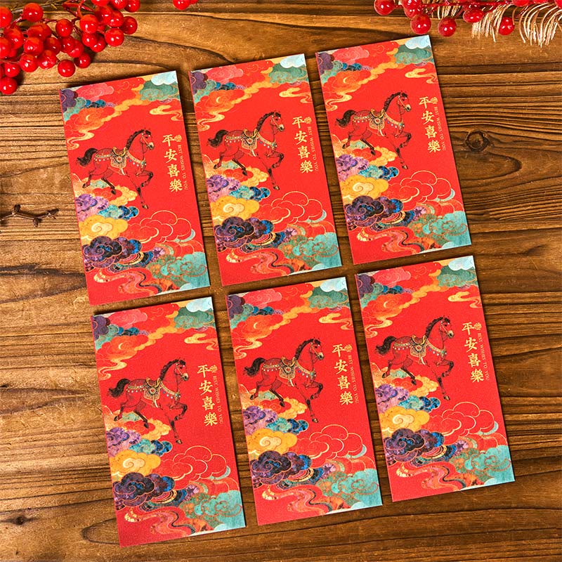 Buddha Stones Year Of The Horse 2026 New Year Blessings 6pcs Chinese Red Envelope