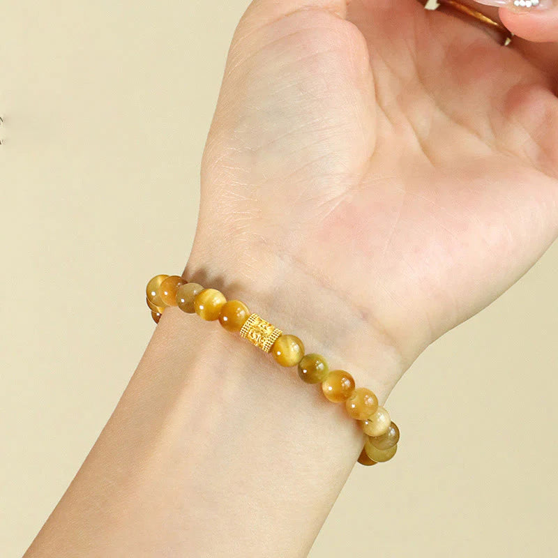 Buddha Stones Tiger Eye Fu Character Bamboo Koi Fish Lotus Om Mani Padme Hum Protection Bracelet