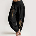 Buddha Stones Pure Cotton Concise Sun Moon Geometric Pattern Women's Elastic Waist Harem Pants