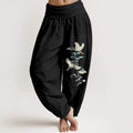 Buddha Stones Pure Cotton Elegant Crane Cloud Mountain Pattern Women's Elastic Waist Harem Pants