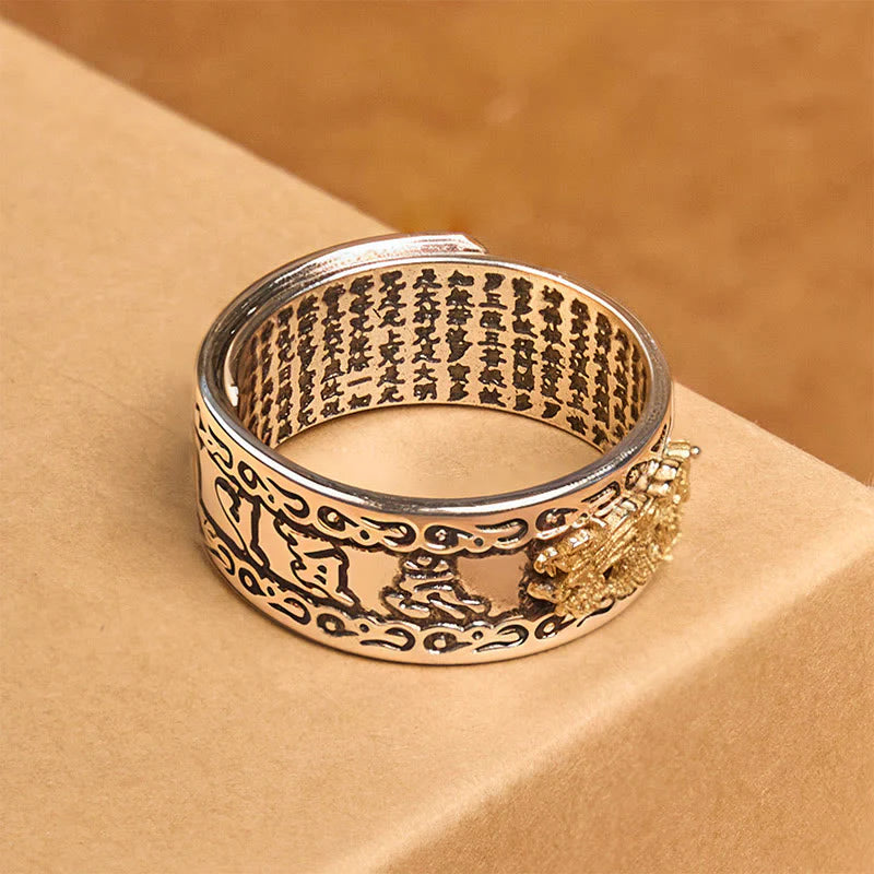 Buddha Stones Dragon Pattern Heart Sutra Copper Strength Ring