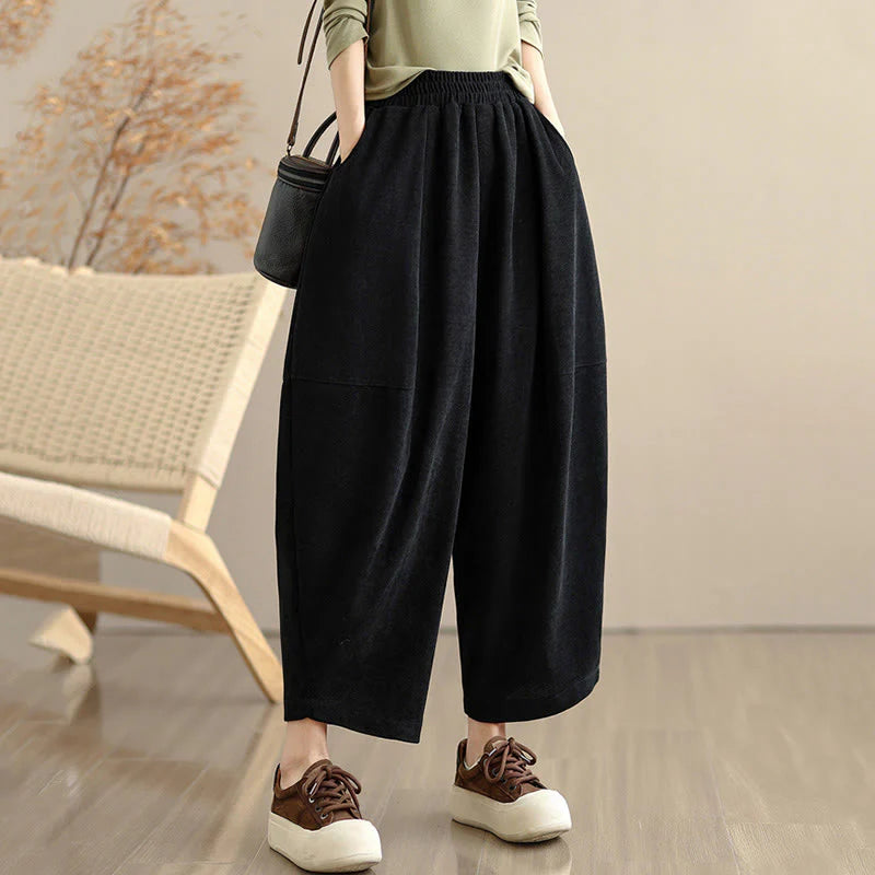 Buddha Stones Women's Fall Patchwork Plain Corduroy Harem Pants With Pockets