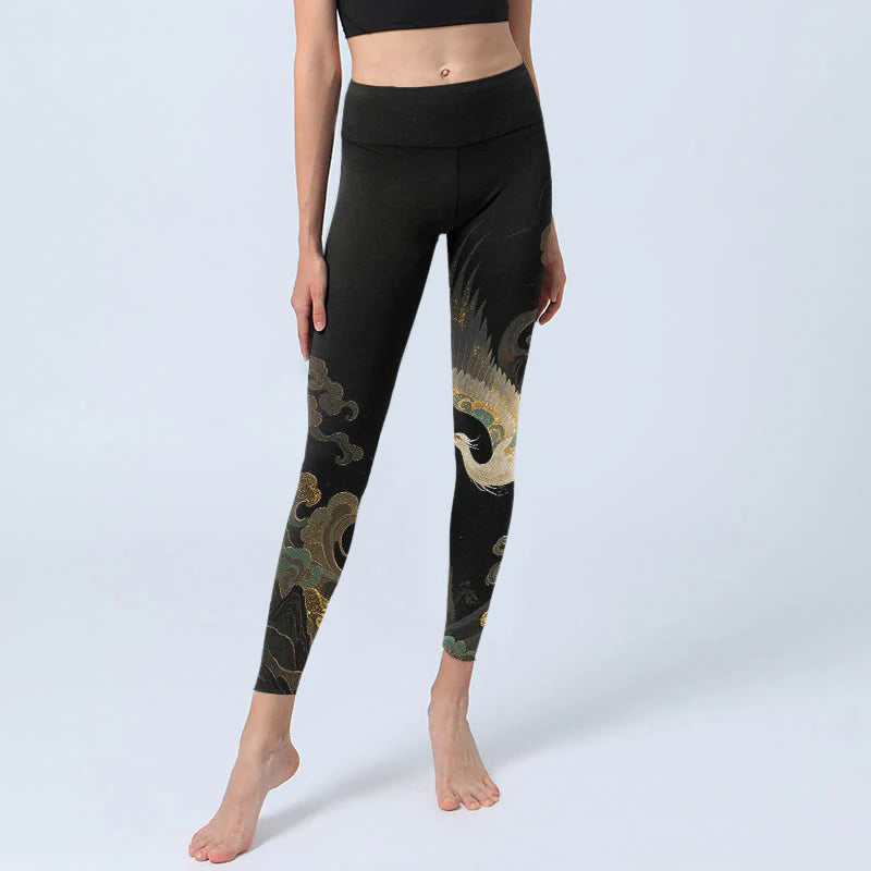 Buddha Stones Soaring Phoenix Cloud Pattern Print Gym Leggings Women's Yoga Pants