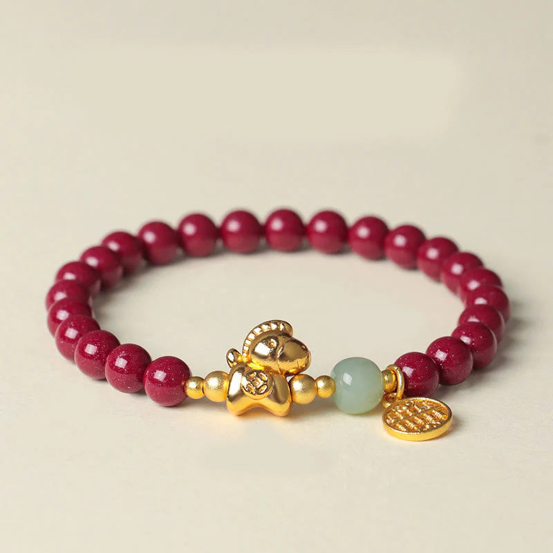Buddha Stones Year Of The Horse Natural Cinnabar Hetian Jade Concentration Bracelet
