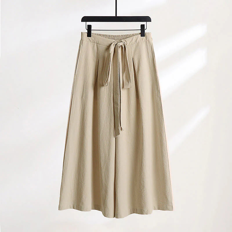 Buddha Stones Plain Lace-up Drawstring Design Men's Ankle-Length Cotton Linen Wide Leg Pants With Pockets