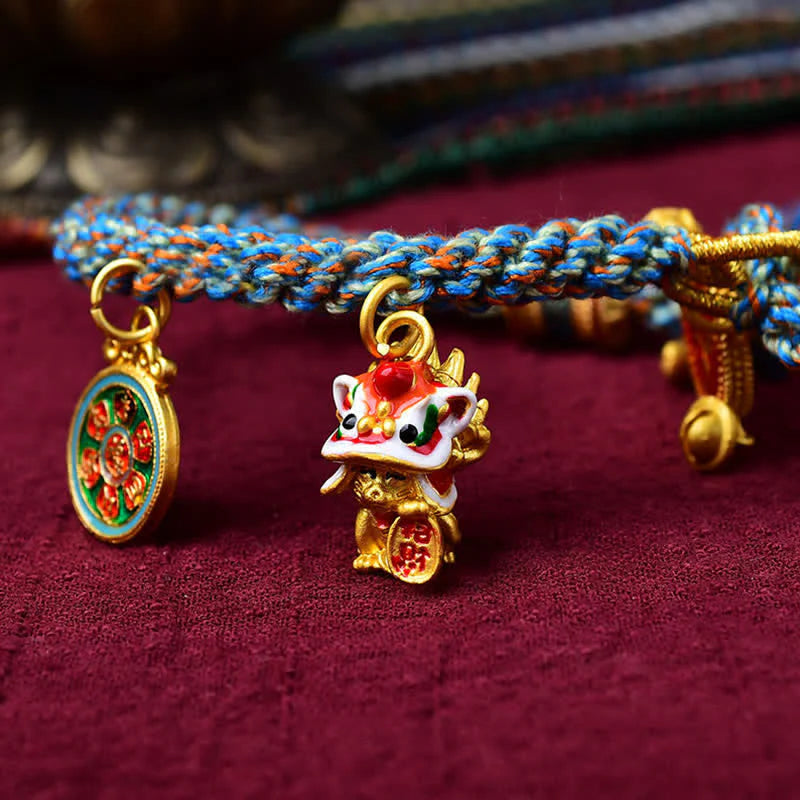 Buddha Stones Tibetan Zakiram Goddess of Wealth Thangka Luck Prayer Wheel Braid String Bracelet