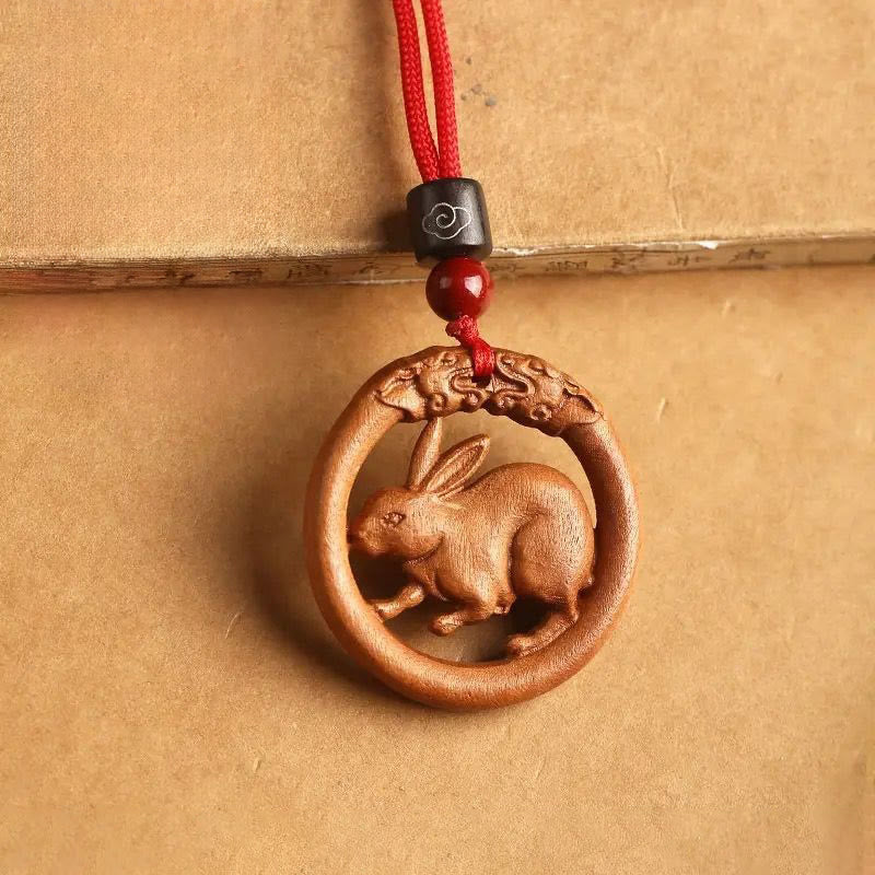 Buddha Stones Peach Wood Chinese Zodiac Year Of The Horse Ward Off Evil Spirits Necklace Pendants