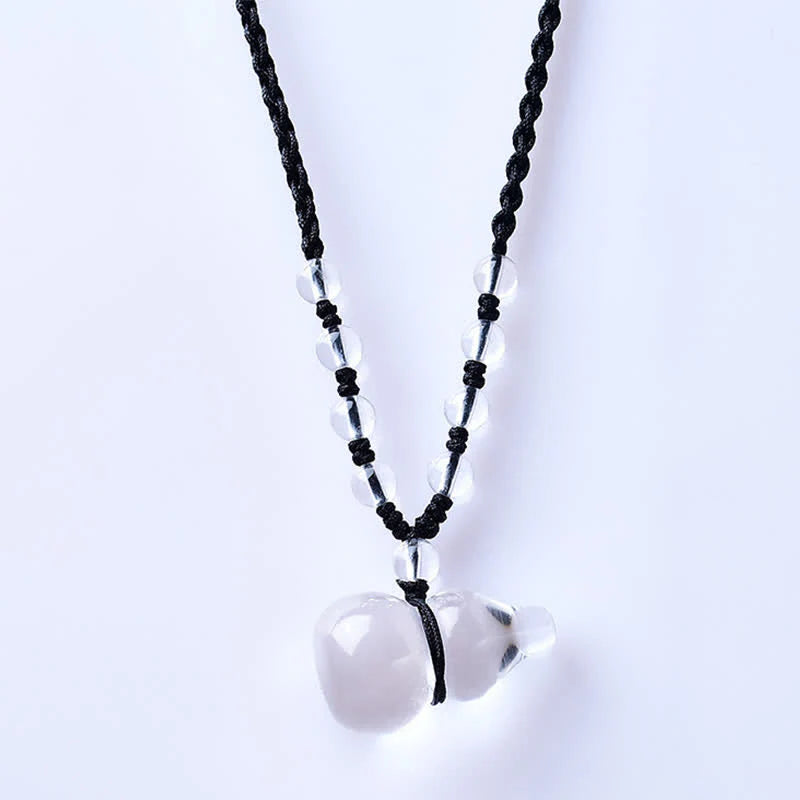 Buddha Stones Natural Clear Quartz Gourd Protection Beads Rope Necklace