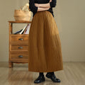 Buddha Stones Plain Pleats Design Elastic Waist Women's Thermal Skirt With Pockets