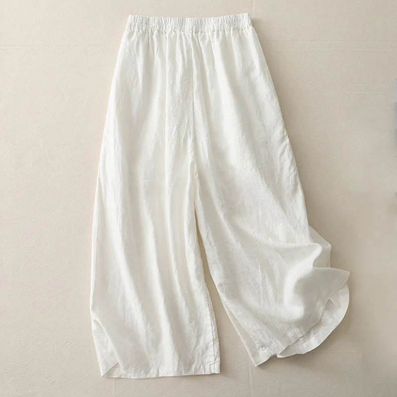 Buddha Stones Casual Plain Tucker Pleats Elastic Women's Polyester Wide Leg Pants With Pockets