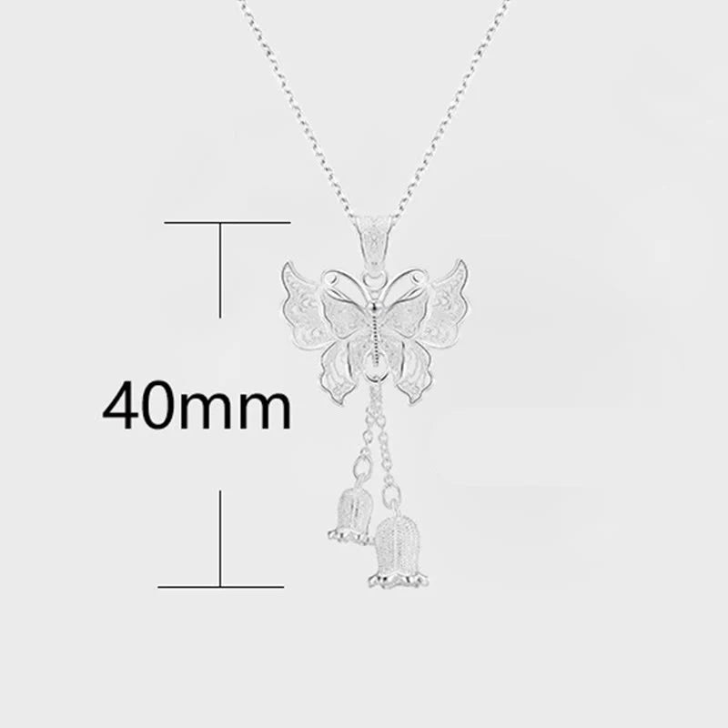 Buddha Stones 999 Sterling Silver Butterfly Lily Of The Valley Freedom Necklace Pendant