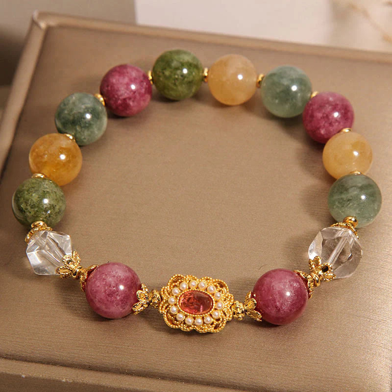Buddha Stones Tourmaline Pearl Pink Crystal WhiteÂ Crystal Wisdom Bracelet