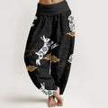 Buddha Stones Cotton White Rabbit Auspicious Cloud Pattern Women's Elastic Waist Harem Pants