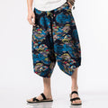 Buddha Stones Ethnic Printing Floral Geometric Pattern Men's Harem 7-8 Length Pants With Pockets