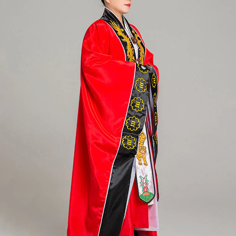 Buddha Stones Wudang Embroidery Dragon Tiger Long Wide Sleeve Unisex Taoist Robe Kimono For Qigong Ceremony