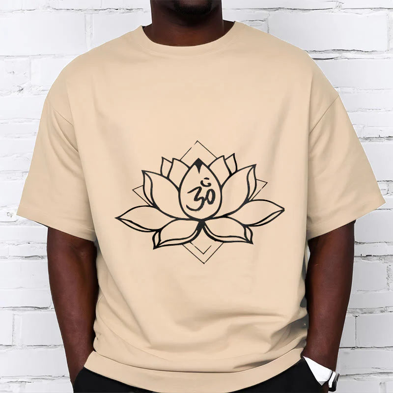 Buddha Stones Blooming Lotus Om Sanskrit Pattern Cotton Tee T-shirt