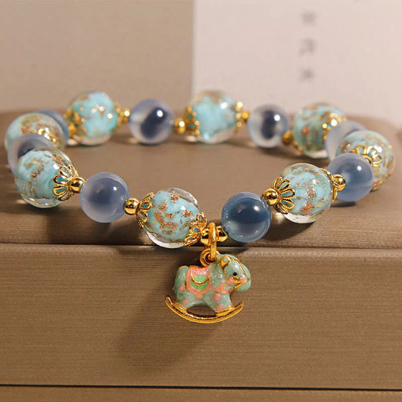 Buddha Stones Natural Candy Agate White Crystal Year Of The Horse Strength Bracelet