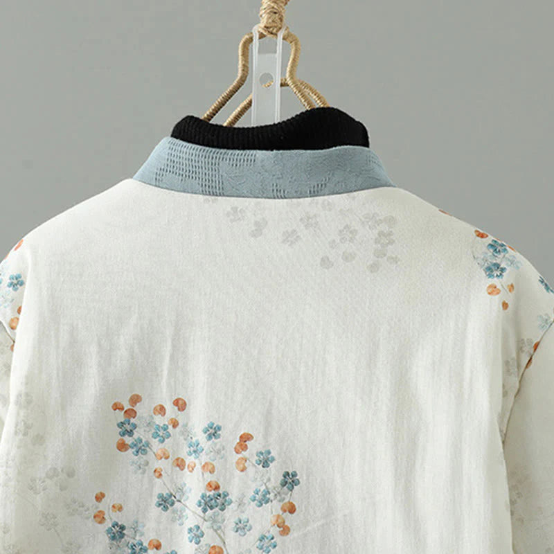 Buddha Stones Women's Blue Flower Frog-Button Design Long Sleeve Thermal Jacket