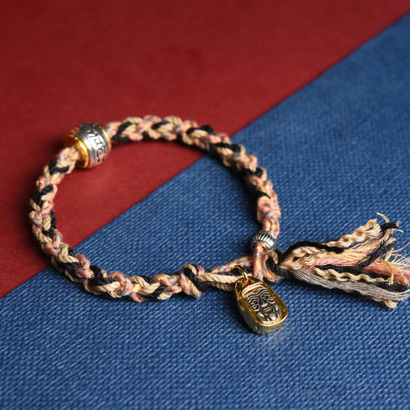 Buddha Stones Tibet Om Mani Padme Hum Carved Zakiram Focus Rope Bracelet