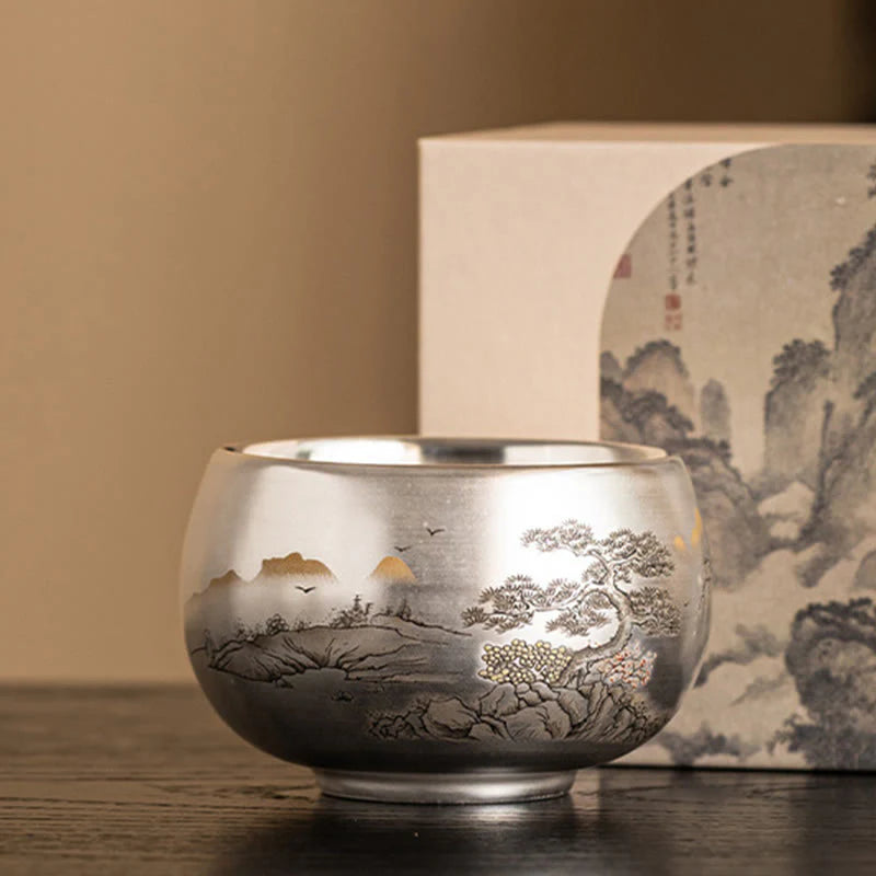 Buddha Stones Fish Lotus Seaweed Valley Mountains Pine Tree Dragon Teacup Kung Fu Tea Cup With Gift Box