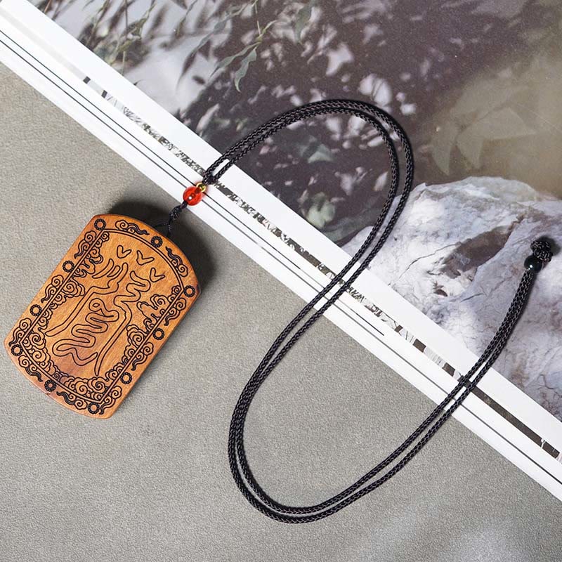 Buddha Stones Lightning Struck Jujube Wood Dragon Yin Yang Bagua Protection Necklace Pendant