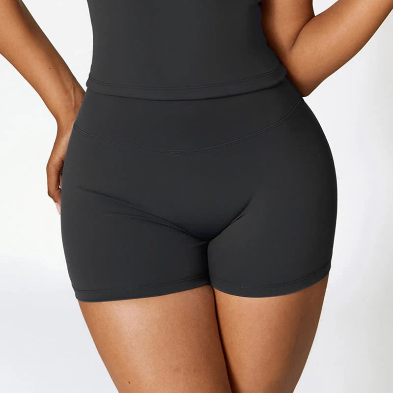 Buddha Stones Solid Color Crop Tank Top High Waist Shorts Sports Fitness Gym Yoga Outfits