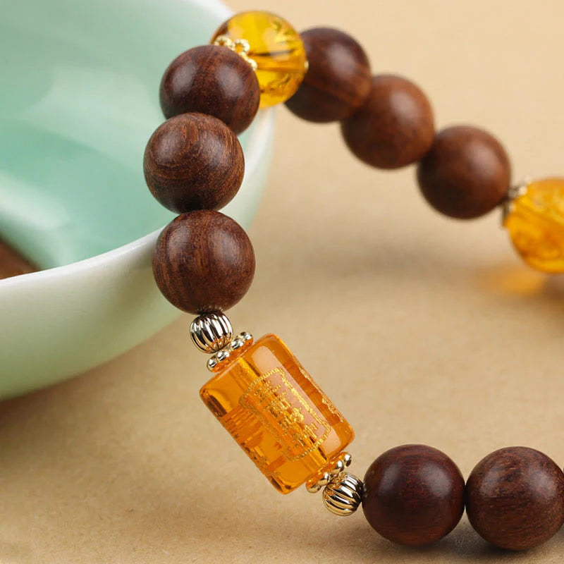 Buddha Stones Natural Phoebe Zhennan Wood Om Mani Padme Hum God Of Wealth Crystal Protection Bracelet (Extra 40% Off | USE CODE: FS40)