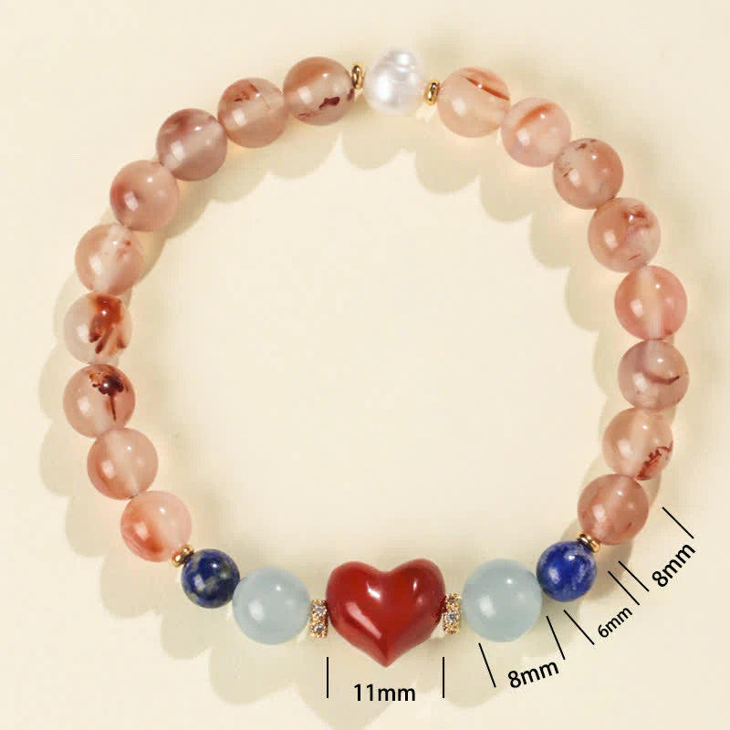 Buddha Stones Heart Design South Red Agate Lapis Lazuli Success Bracelet