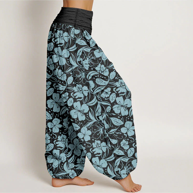 Buddha Stones Cotton Repeated Flowers Leaves Pattern Women's Elastic Waist Harem Pants