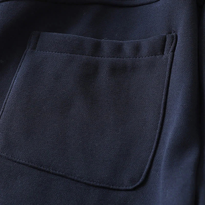 Buddha Stones Midnightblue Zipper Thermal Fleece-lined Women's Wide Leg Pants With Pockets
