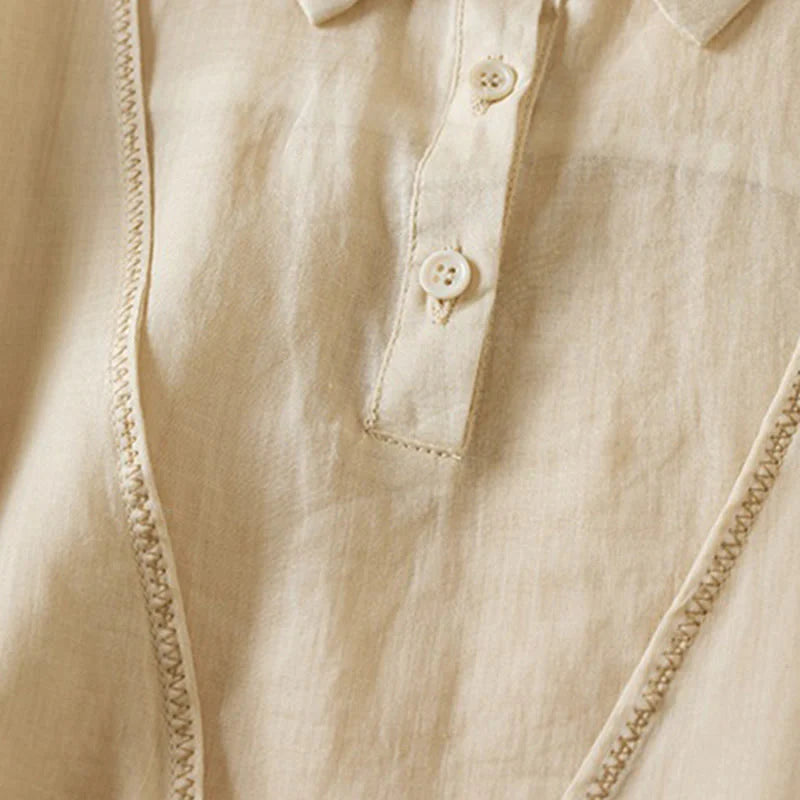 Buddha Stones Retro Plain Fake Two Pieces Button Half Sleeve Design Women's Cotton Linen Shirt