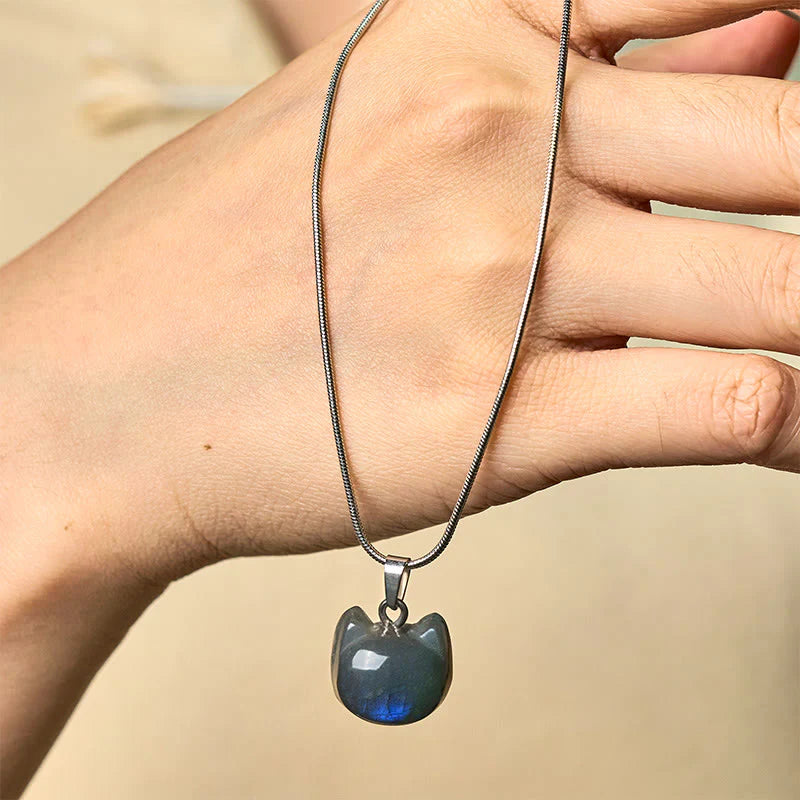 Buddha Stones Hoping for Insight and Joy Cat Labradorite Necklace Includes Gift Message Card