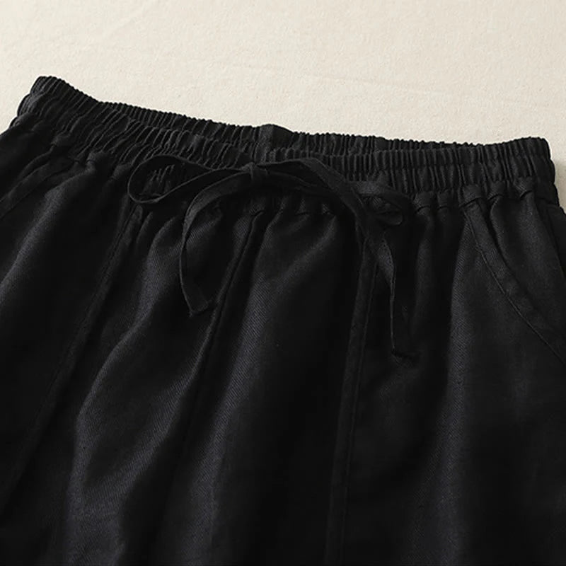 Buddha Stones Casual Plain Solid Color Patchwork Women's Polyester 7-8 Length Wide Leg Pants With Pockets