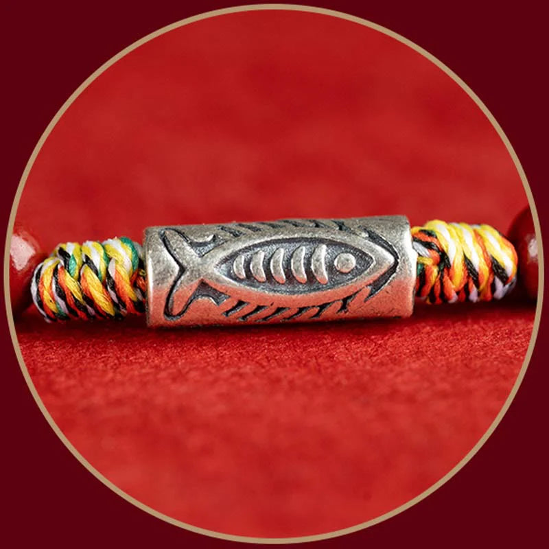 Buddha Stones 925 Sterling Silver Koi Fish Cinnabar Bead Wealth Handcrafted Braided Bracelet Anklet
