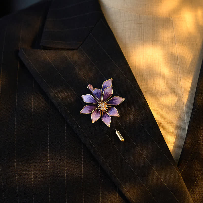 Buddha Stones Handcrafted Silk Art Velvet Flower Purple Flower Brooch