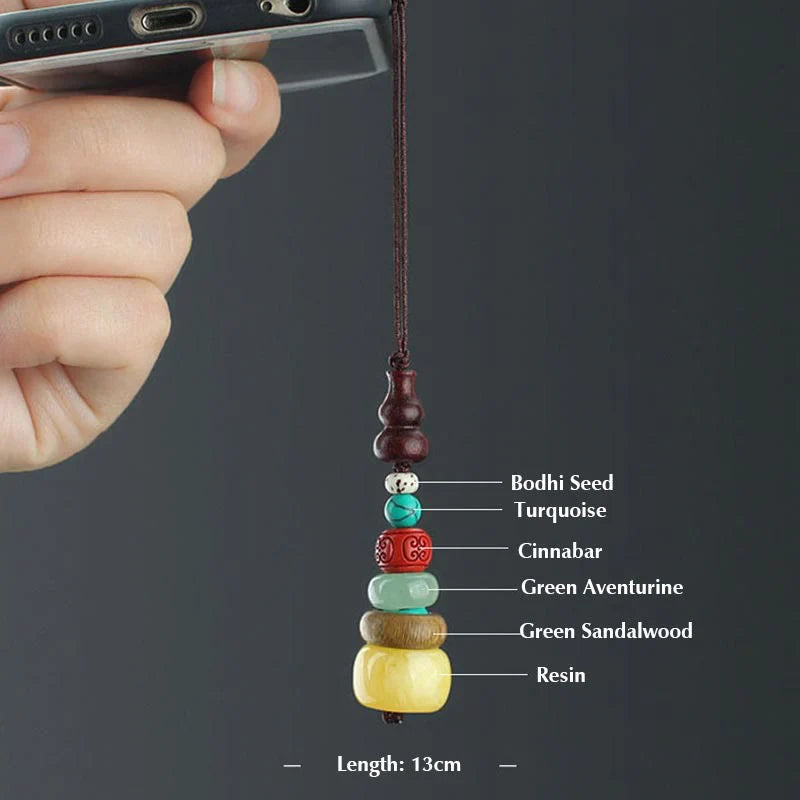 Buddha Stones Green Sandalwood Ebony Wood Gourd Seven Layer Pagoda Positive Phone Hanging Decoration