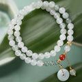 Buddha Stones Jade Peace Buckle Luck Abundance Double Wrap Bracelet
