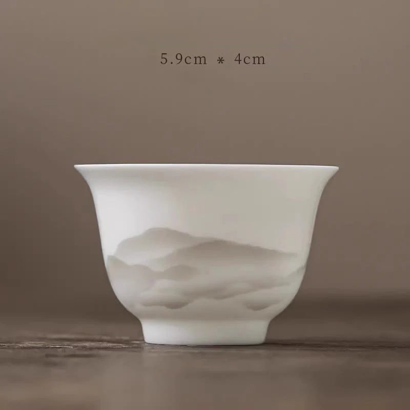 Buddha Stones Vintage Ink Painting Mountain White Porcelain Ceramic Gaiwan Sancai Teacup Kung Fu Tea Cup And Saucer With Lid Tea Utensil Teapot