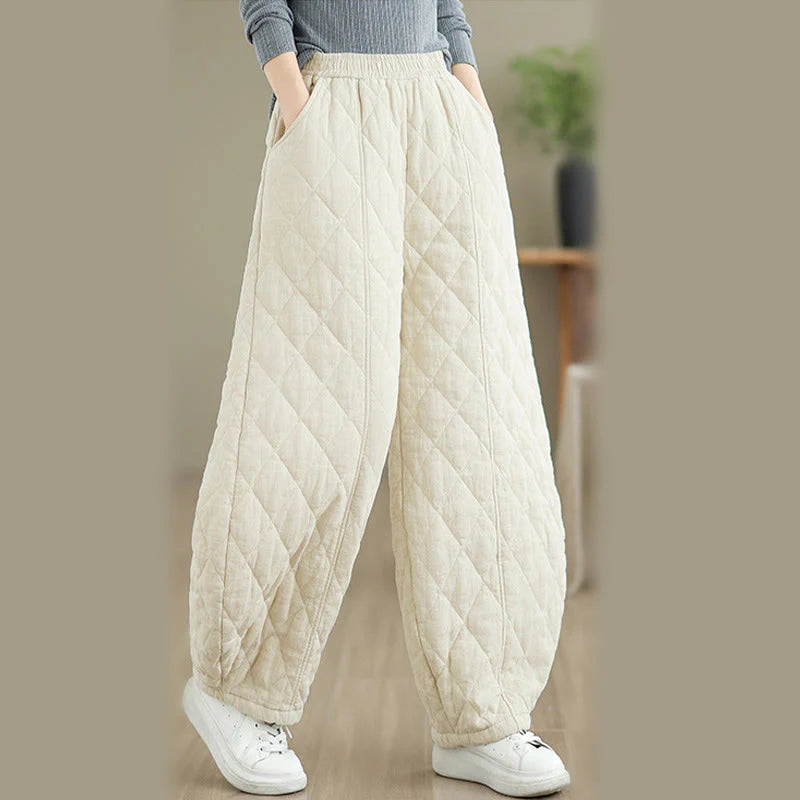 Buddha Stones Winter Diamond Pattern Cotton Women's Pants With Pockets