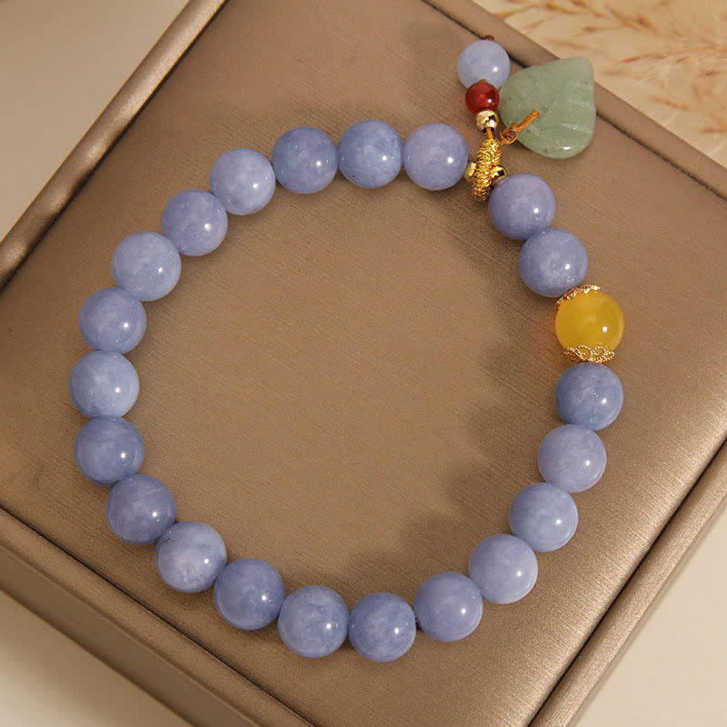 Buddha Stones Aquamarine Jade Leaf Healing Charm Bracelet