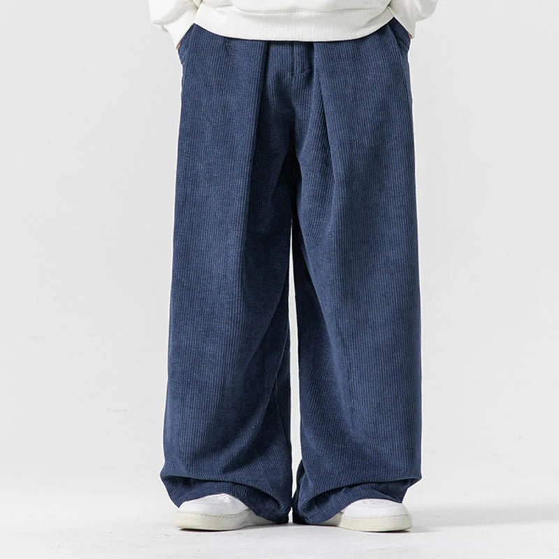 Buddha Stones Solid Color Cotton Corduroy Men's Wide Leg Pants With Pockets
