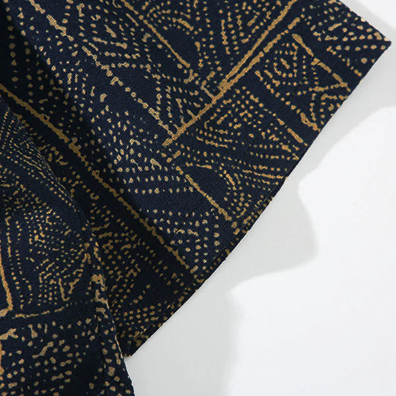 Buddha Stones Geometry Floral Stripes Butterfly Ink Open Front Half Sleeve Jacket Cotton Men's Kimono