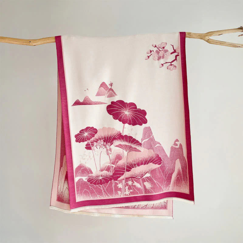 Buddha Stones Winter Mountain Lotus Flowers Leaves Pattern Soft Scarf Shawl