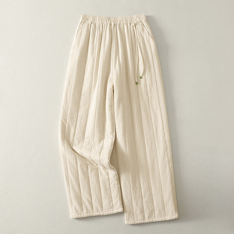 Buddha Stones Plain Cotton Polyester Thick Women's Pants With Pockets