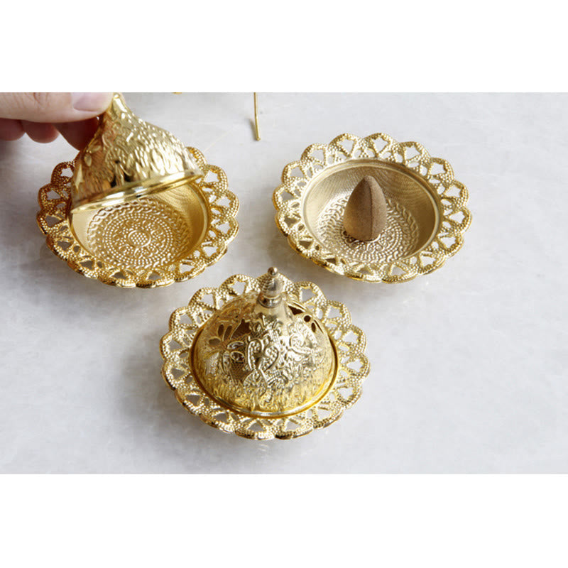 Buddha Stones Tibetan Gold Mini Meditation Incense Burner