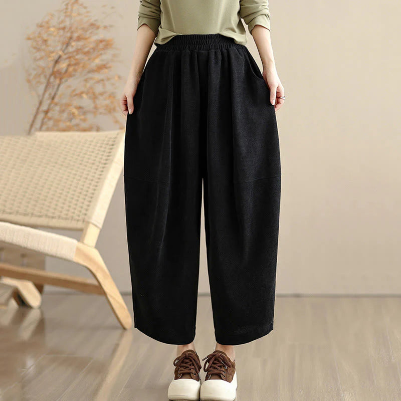 Buddha Stones Women's Fall Patchwork Plain Corduroy Harem Pants With Pockets