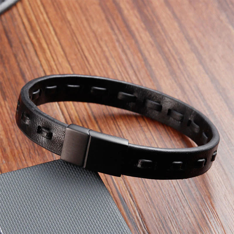 Buddha Stones Titanium Steel Buckle Multilayered Braided Leather Calm Bracelet