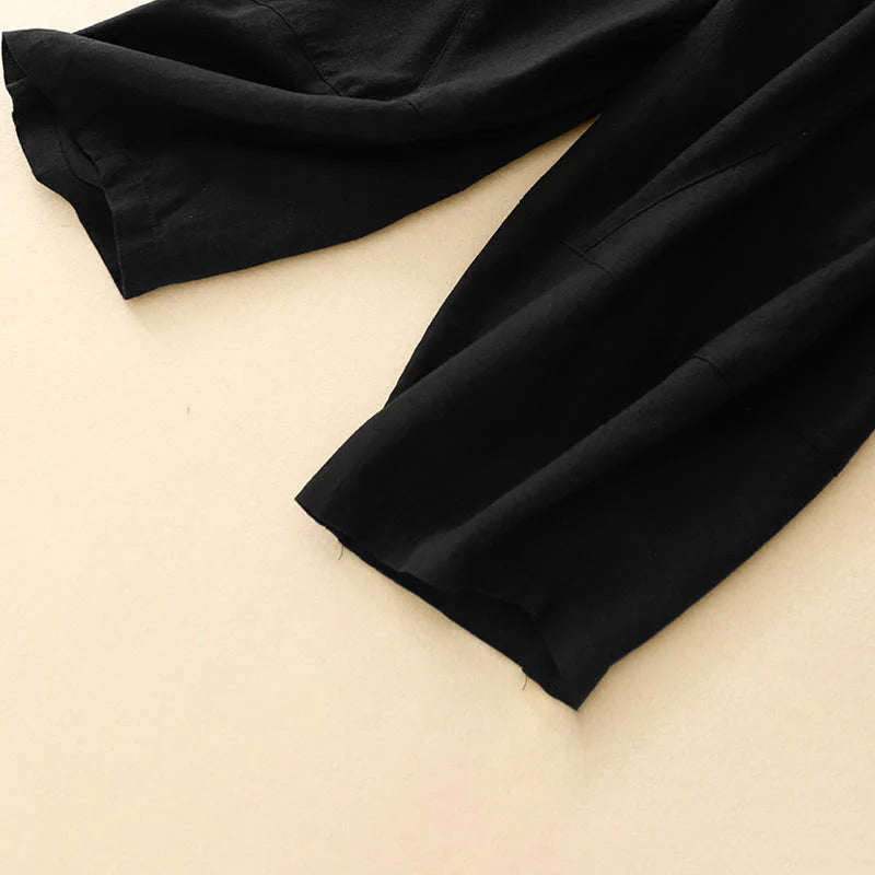 Buddha Stones Commute Casual Pure Color Women's Wide Leg Cotton Cropped Pants With Pockets