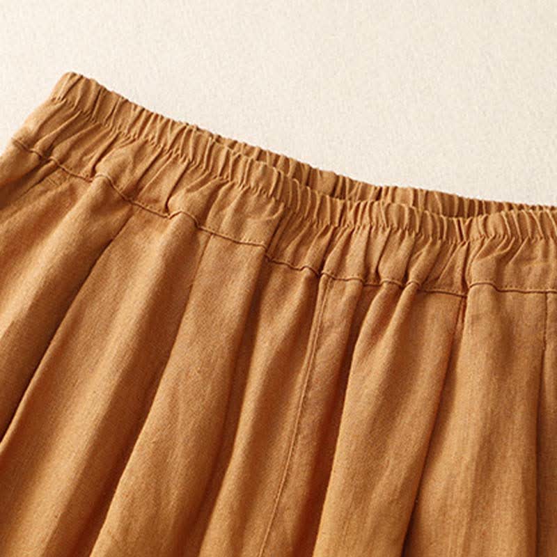 Buddha Stones Summer Plain Elastic Waist Two-tone Cuffs Cropped Women's Tapered Pants With Pockets