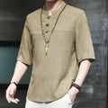 Buddha Stones Casual Vintage  Chinese Frog-Button Men's Half Sleeve Cotton Linen T-Shirt
